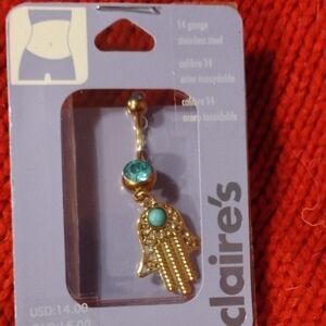 Claire's Gold and Blue Hamsa Earrings